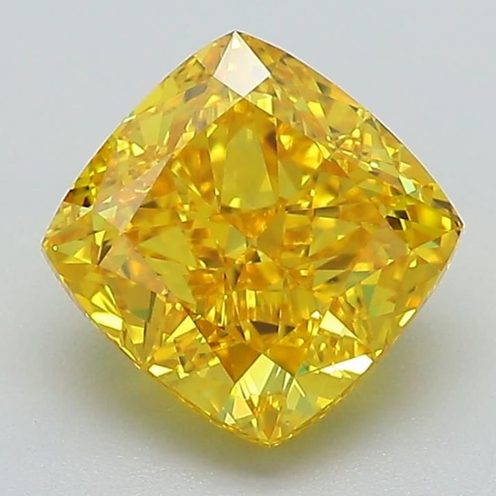 Cushion 2.30 Carat Lab Grown Diamond, Fancy Vivid Yellow, VVS2