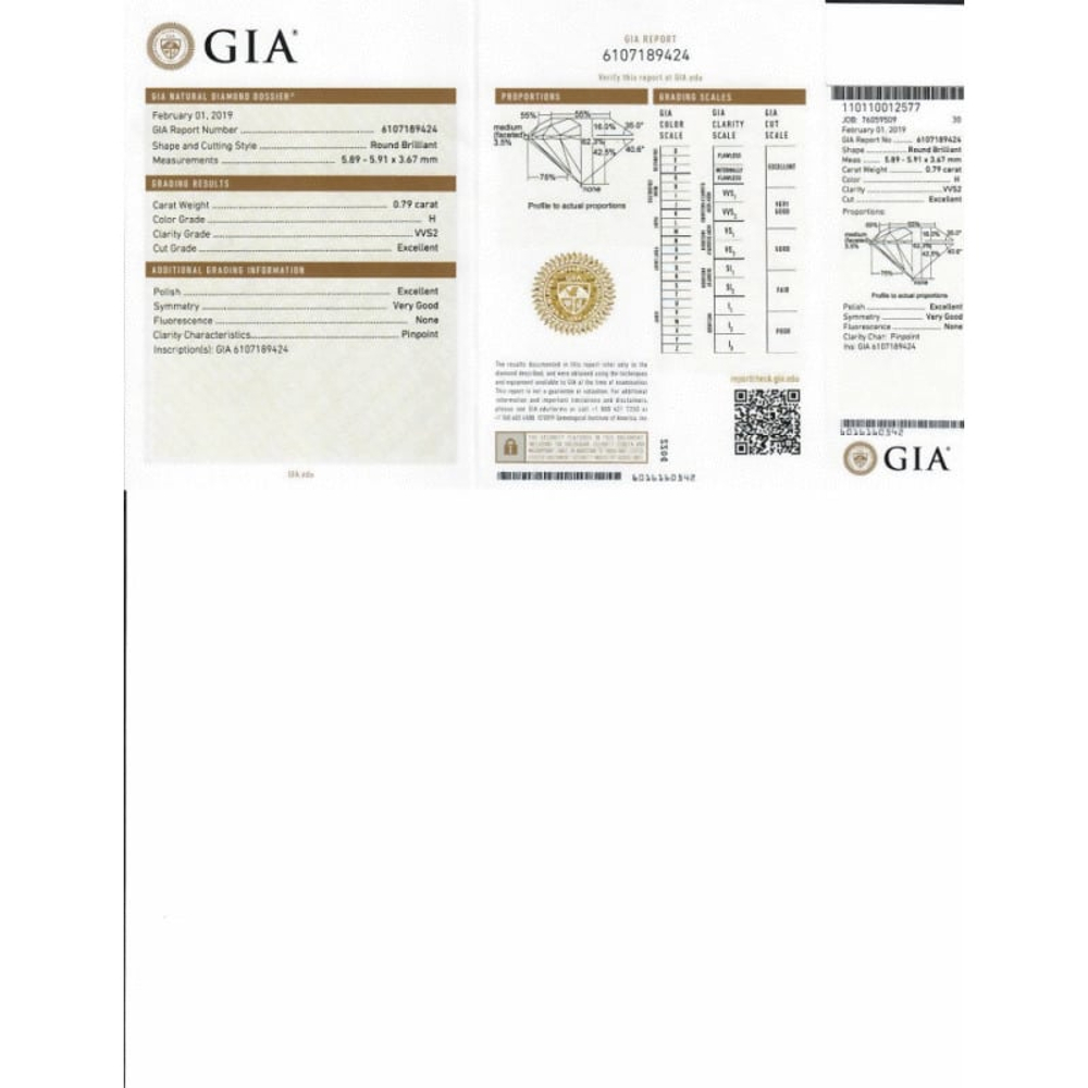 0.79 Carat Round Loose Diamond, H, VVS2, Super Ideal, GIA Certified | Thumbnail
