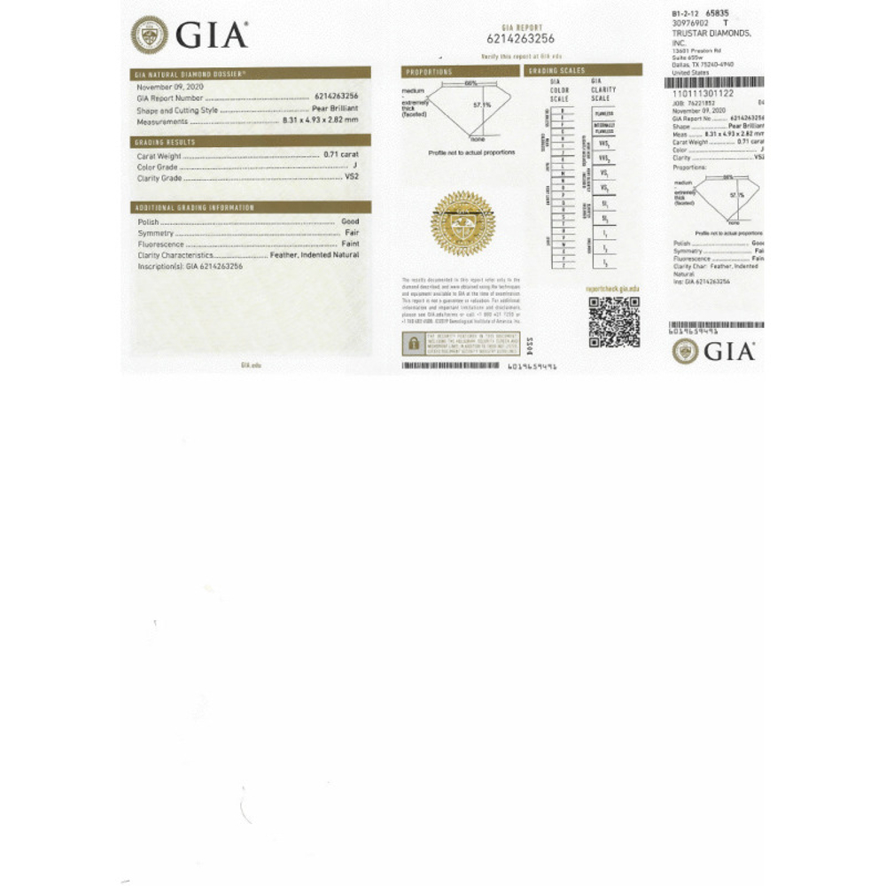 0.71 Carat Pear Loose Diamond, J, VS2, Very Good, GIA Certified
