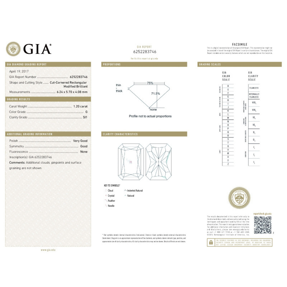 1.20 Carat Radiant Loose Diamond, G, SI1, Excellent, GIA Certified | Thumbnail