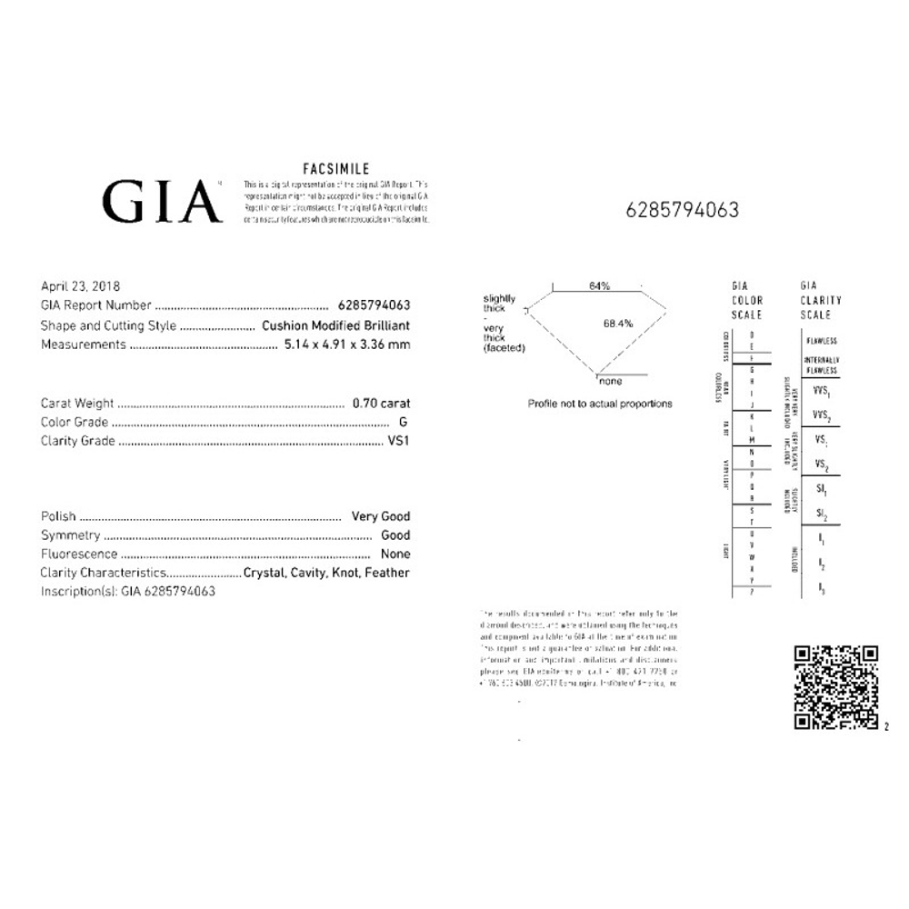 0.70 Carat Cushion Loose Diamond, G, VS1, Excellent, GIA Certified | Thumbnail