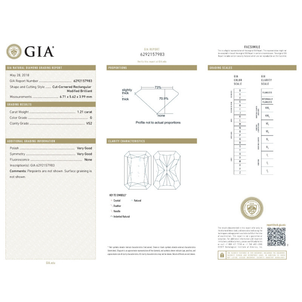 1.21 Carat Radiant Loose Diamond, G, VS2, Ideal, GIA Certified | Thumbnail