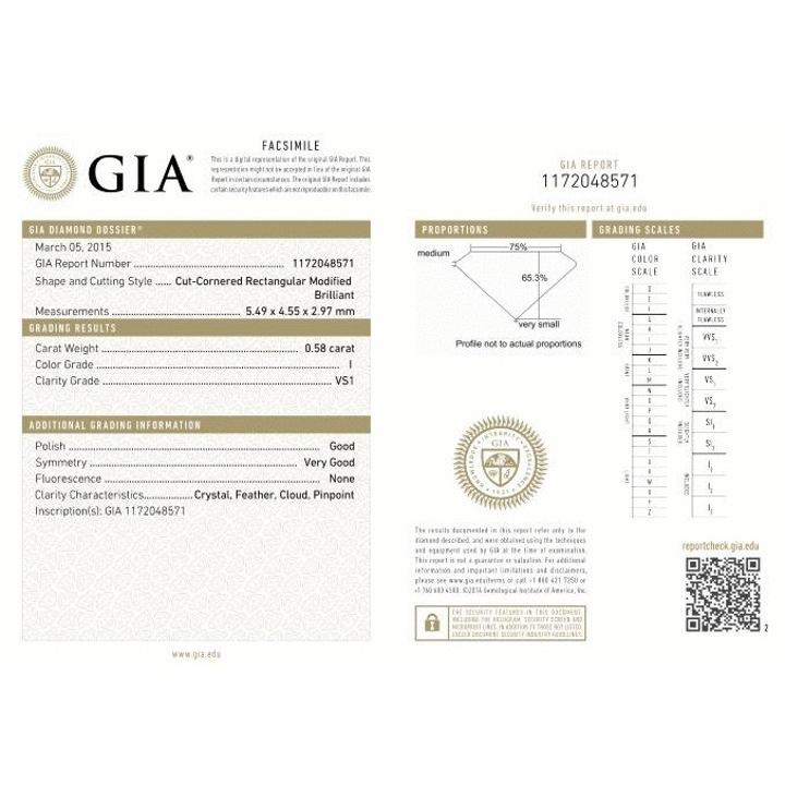 0.58 Carat Radiant Loose Diamond, I, VS1, Excellent, GIA Certified