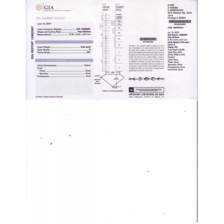 0.52 Carat Pear Loose Diamond, D, VS1, Excellent, GIA Certified
