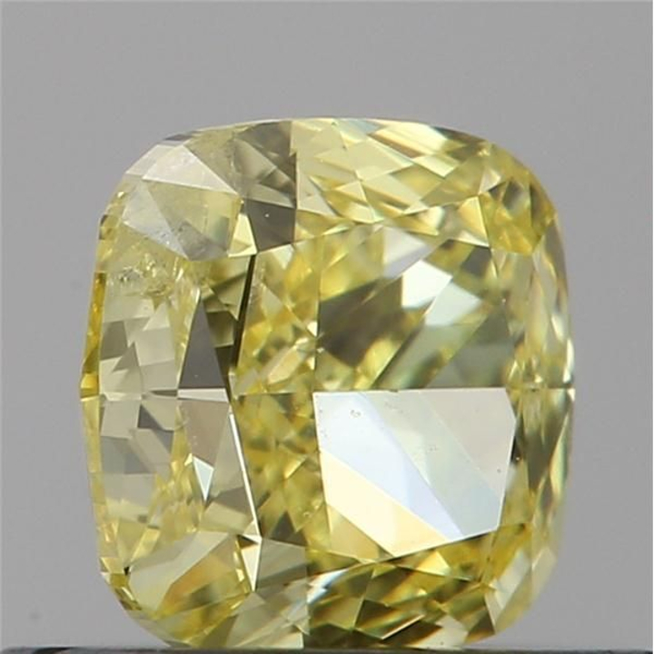 0.50 Carat Cushion Loose Diamond, FANCY INTENSE YELLOW, I2, Ideal, GIA Certified | Thumbnail
