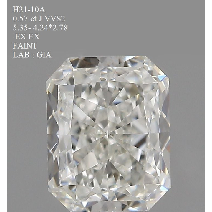 0.57 Carat Radiant Loose Diamond, J, VVS2, Ideal, GIA Certified