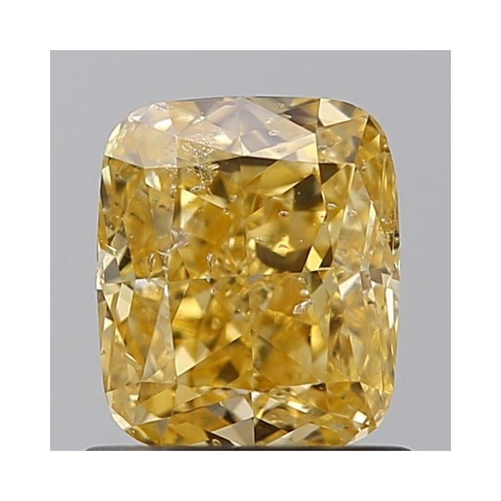 0.90 Carat Cushion Loose Diamond, fancy intense orange yellow, I1, Ideal, GIA Certified | Thumbnail