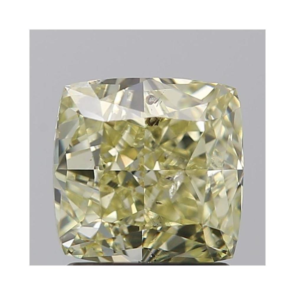 1.66 Carat Cushion Loose Diamond, fancy green yellow, SI2, Ideal, GIA Certified