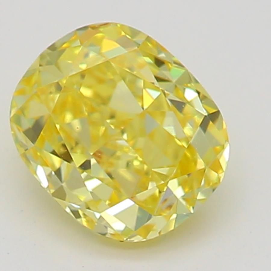 0.48 Carat Cushion Loose Diamond, Fancy Vivid Yellow, SI1, Super Ideal, GIA Certified | Thumbnail