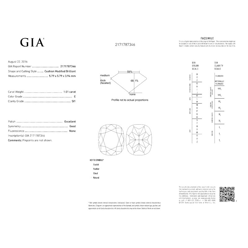 1.01 Carat Cushion Loose Diamond, E, SI1, Excellent, GIA Certified | Thumbnail