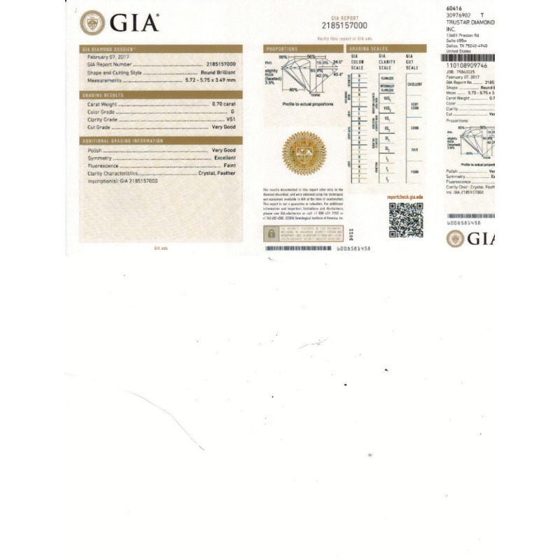 0.70 Carat Round Loose Diamond, G, VS1, Ideal, GIA Certified | Thumbnail