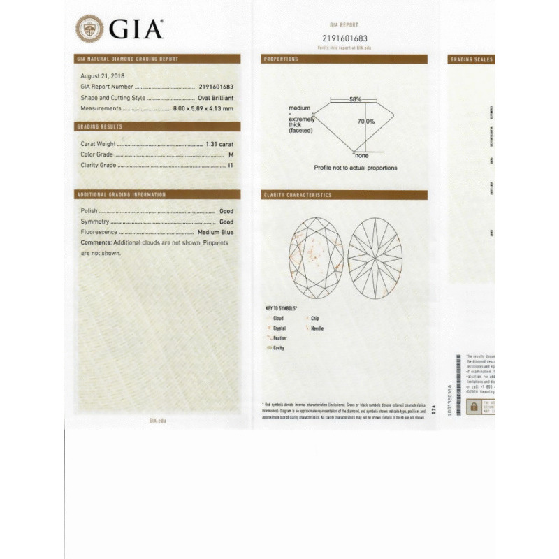 1.31 Carat Oval Loose Diamond, M, I1, Very Good, GIA Certified | Thumbnail