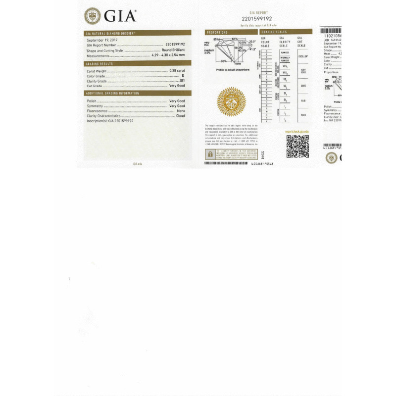 0.28 Carat Round Loose Diamond, E, SI1, Very Good, GIA Certified