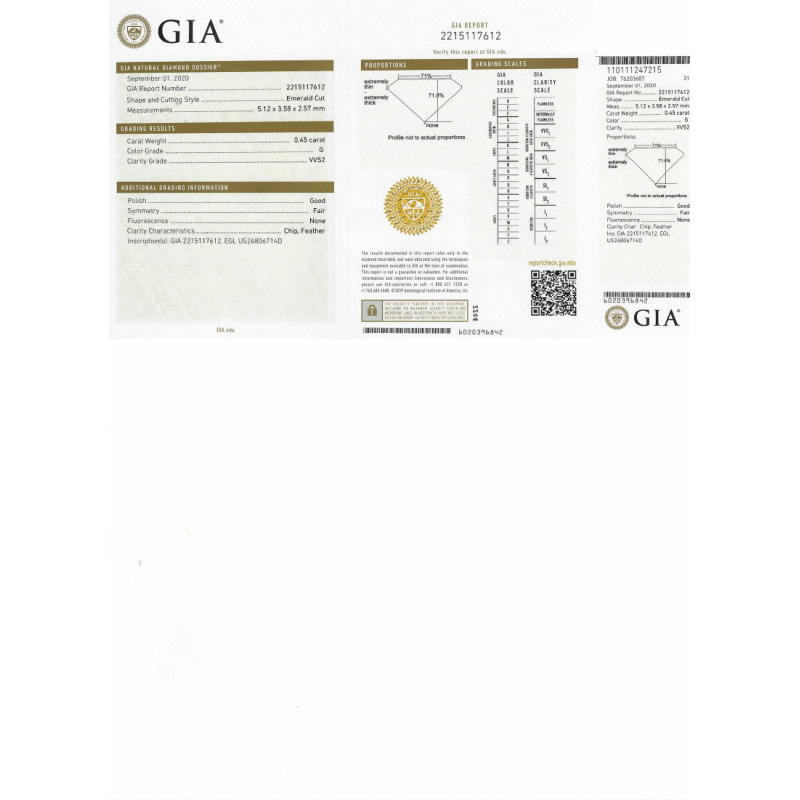 0.45 Carat Emerald Loose Diamond, G, VVS2, Very Good, GIA Certified | Thumbnail