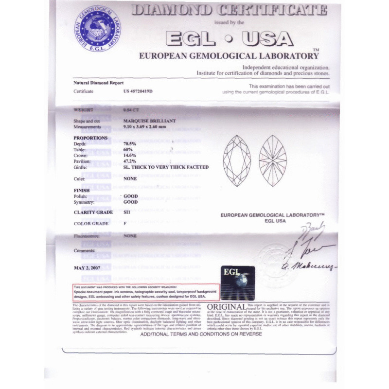 0.54 Carat Marquise Loose Diamond, F, SI1, Very Good, GIA Certified | Thumbnail