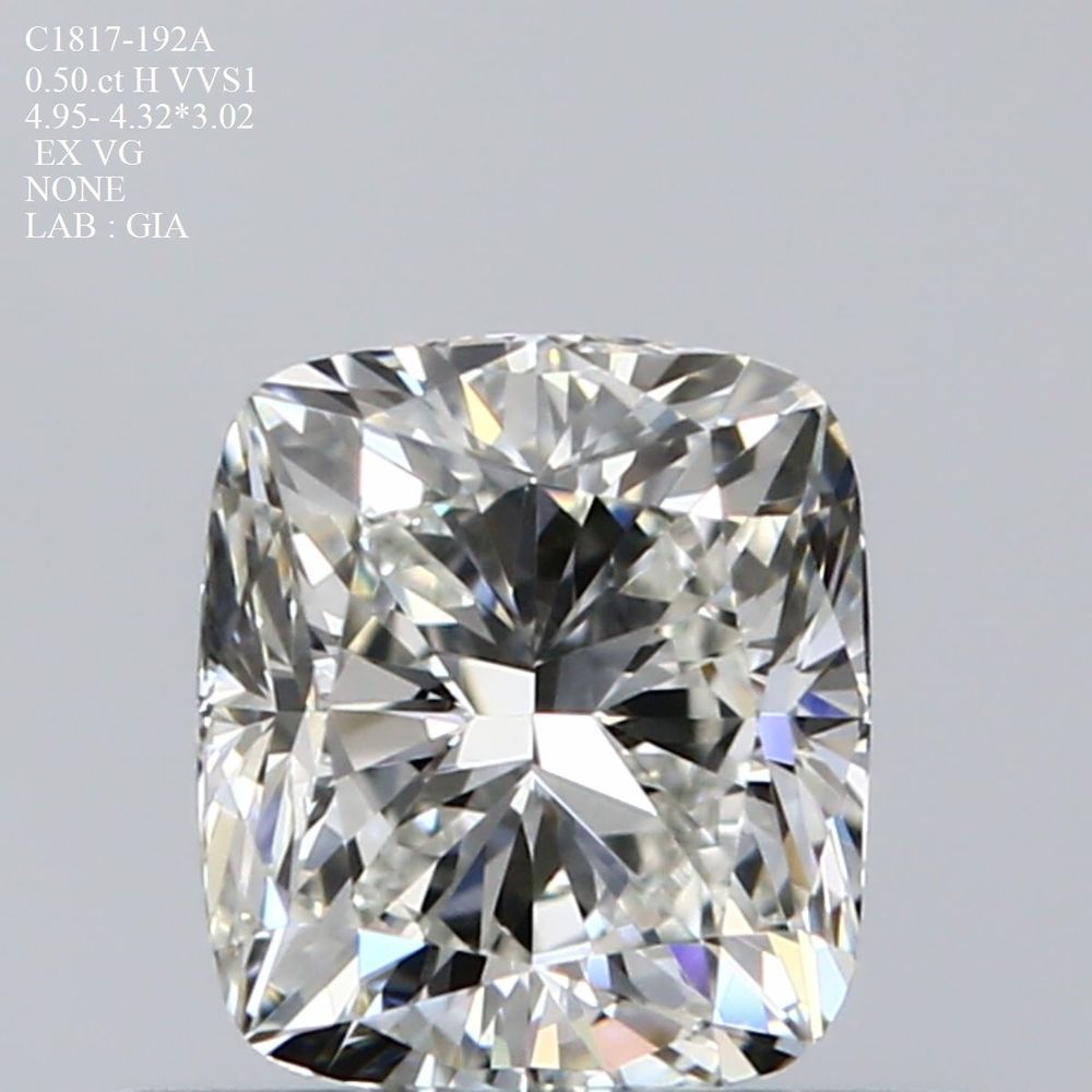 0.50 Carat Cushion Loose Diamond, H, VVS1, Ideal, GIA Certified | Thumbnail