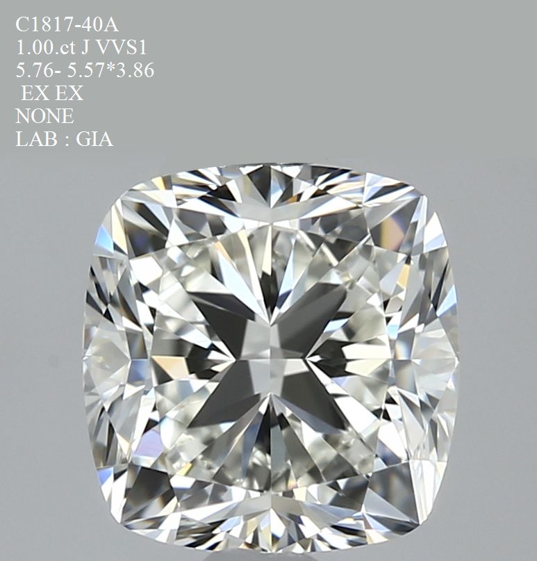 1.00 Carat Cushion Loose Diamond, J, VVS1, Ideal, GIA Certified