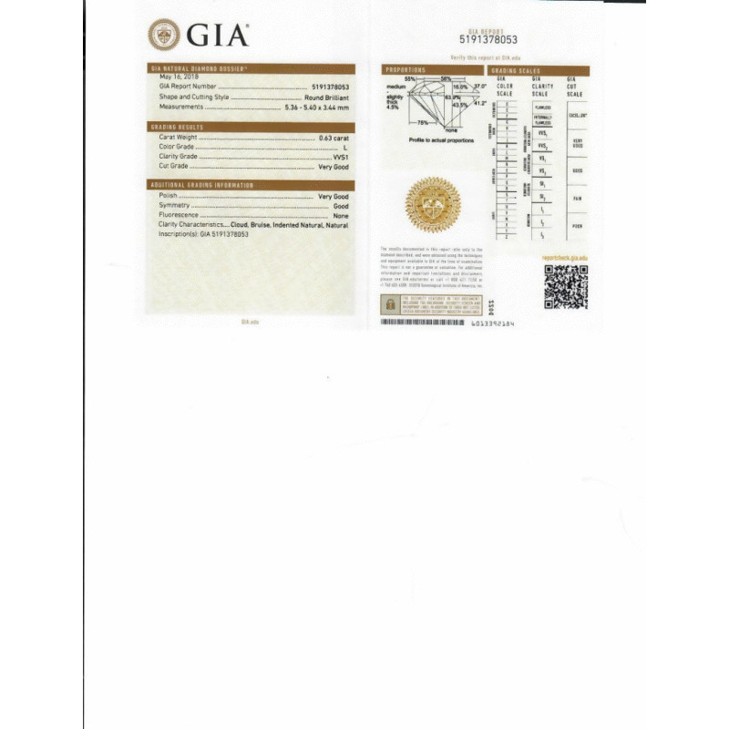 0.63 Carat Round Loose Diamond, L, VVS1, Very Good, GIA Certified | Thumbnail