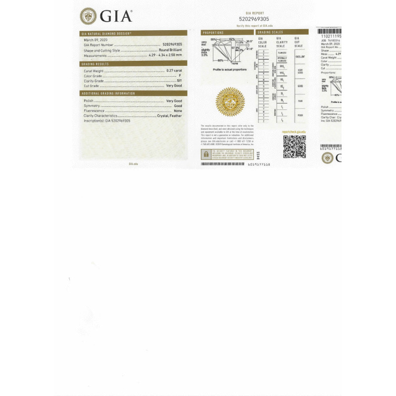 0.27 Carat Round Loose Diamond, F, SI1, Good, GIA Certified | Thumbnail