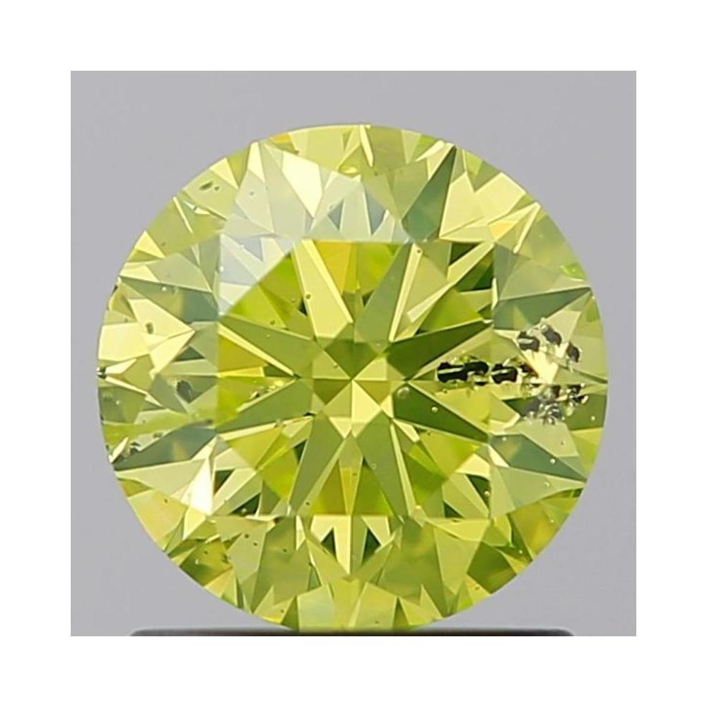 1.01 Carat Round Loose Diamond, hpht processed fancy vivid green yellow, I1, Ideal, GIA Certified