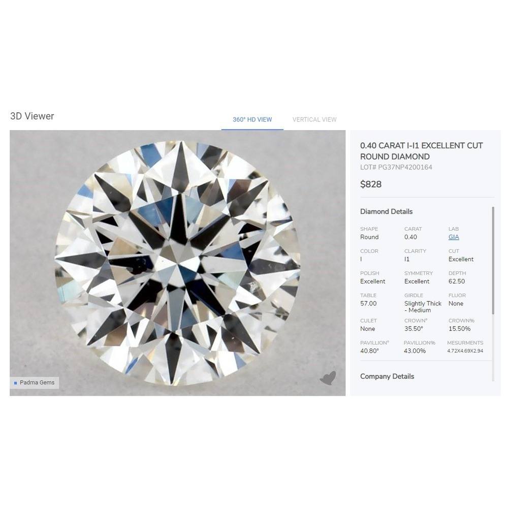 0.40 Carat Round Loose Diamond, I, I1, Super Ideal, GIA Certified