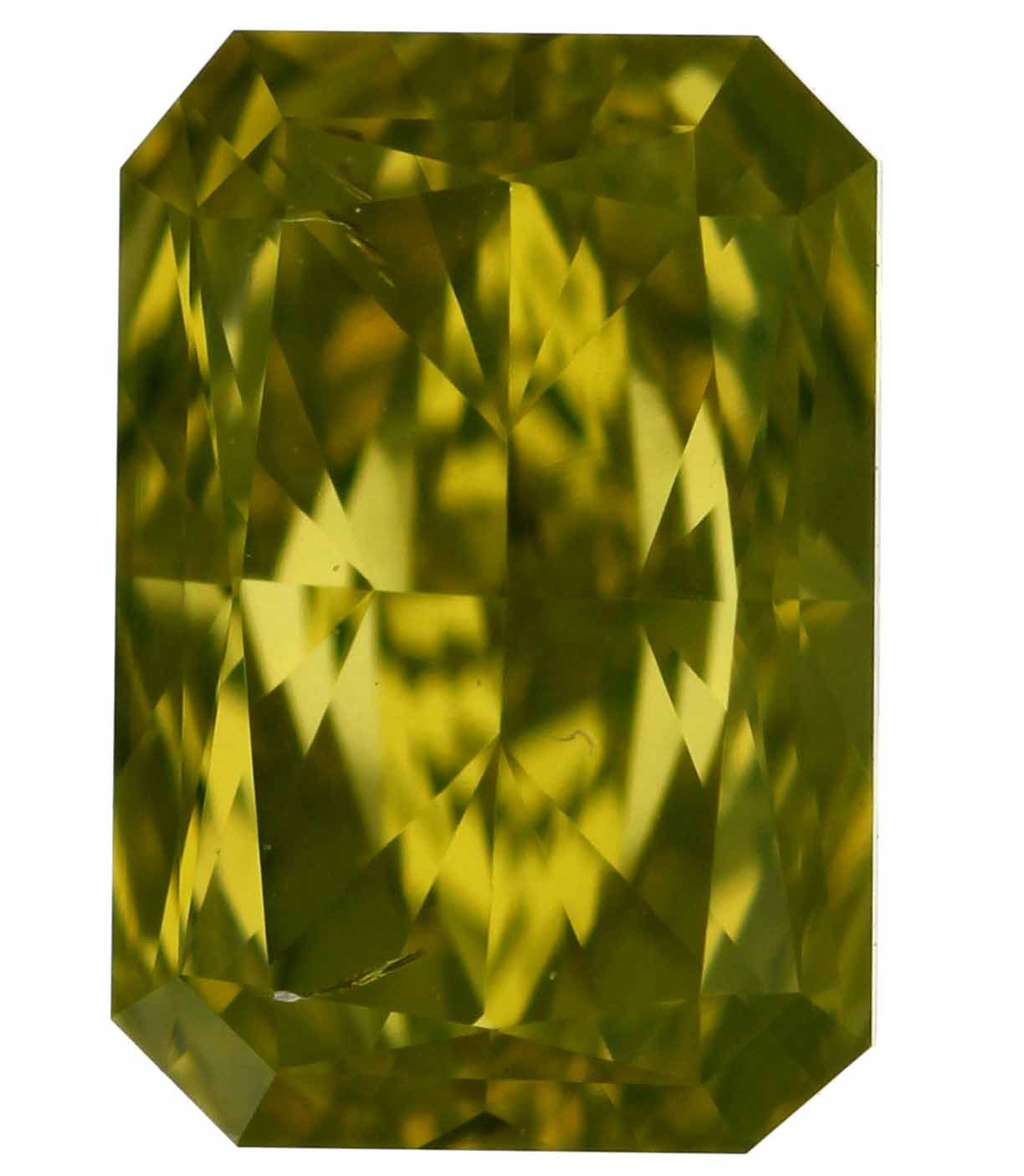 0.51 Carat Radiant Loose Diamond, Fancy Vivid Greenish Yellow, SI1, Very Good, GIA Certified