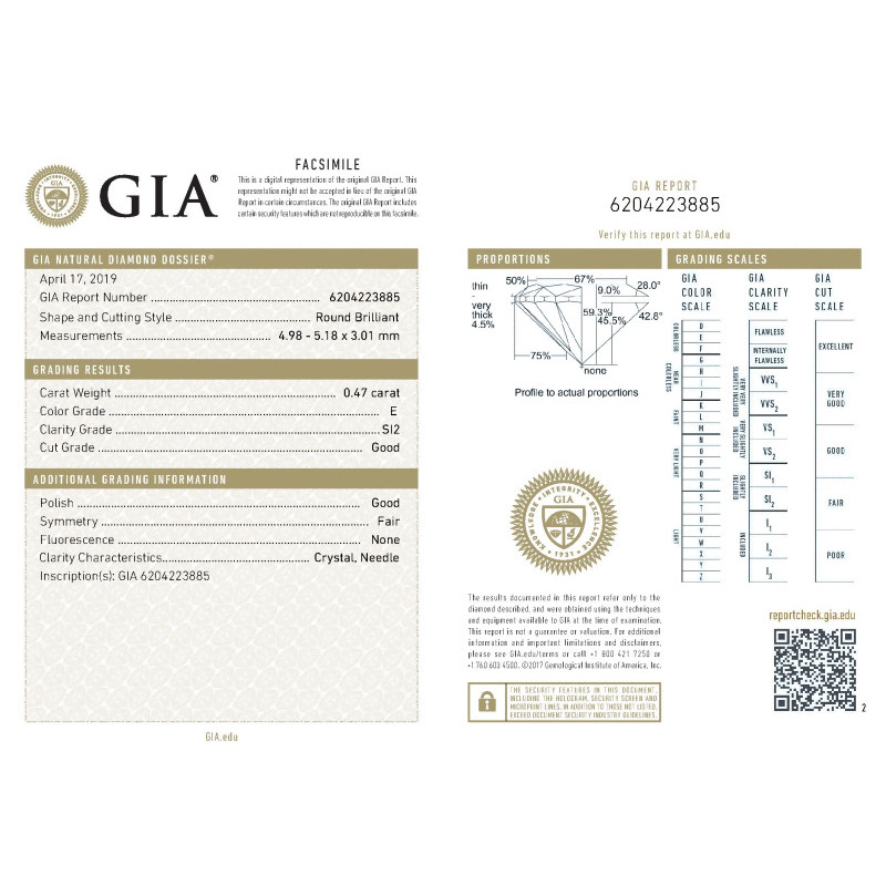 0.47 Carat Round Loose Diamond, E, SI2, Good, GIA Certified | Thumbnail