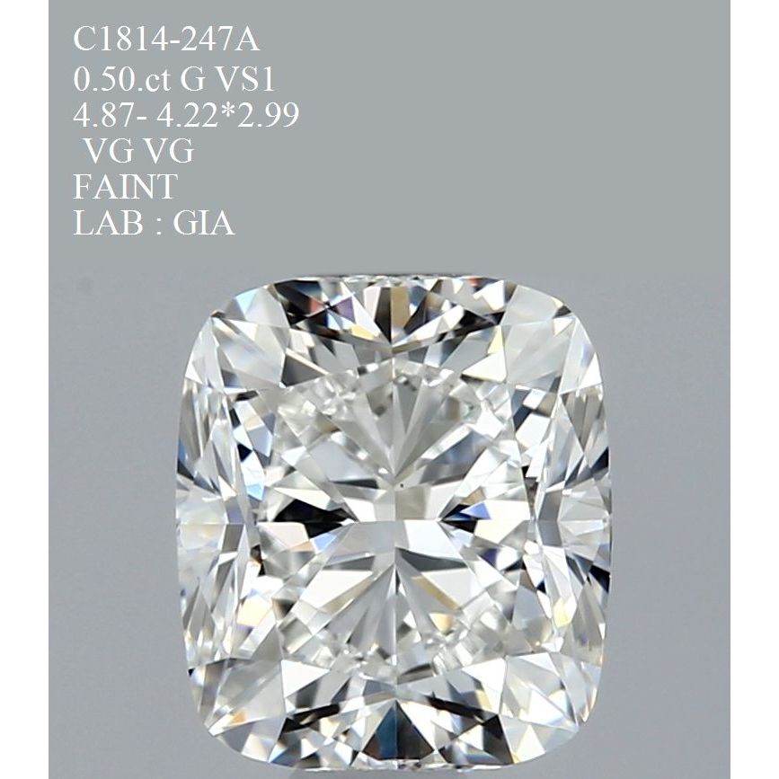 0.50 Carat Cushion Loose Diamond, G, VS1, Excellent, GIA Certified | Thumbnail