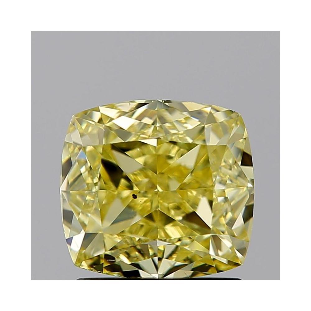 1.50 Carat Cushion Loose Diamond, fancy intense yellow natural even, SI1, Excellent, GIA Certified