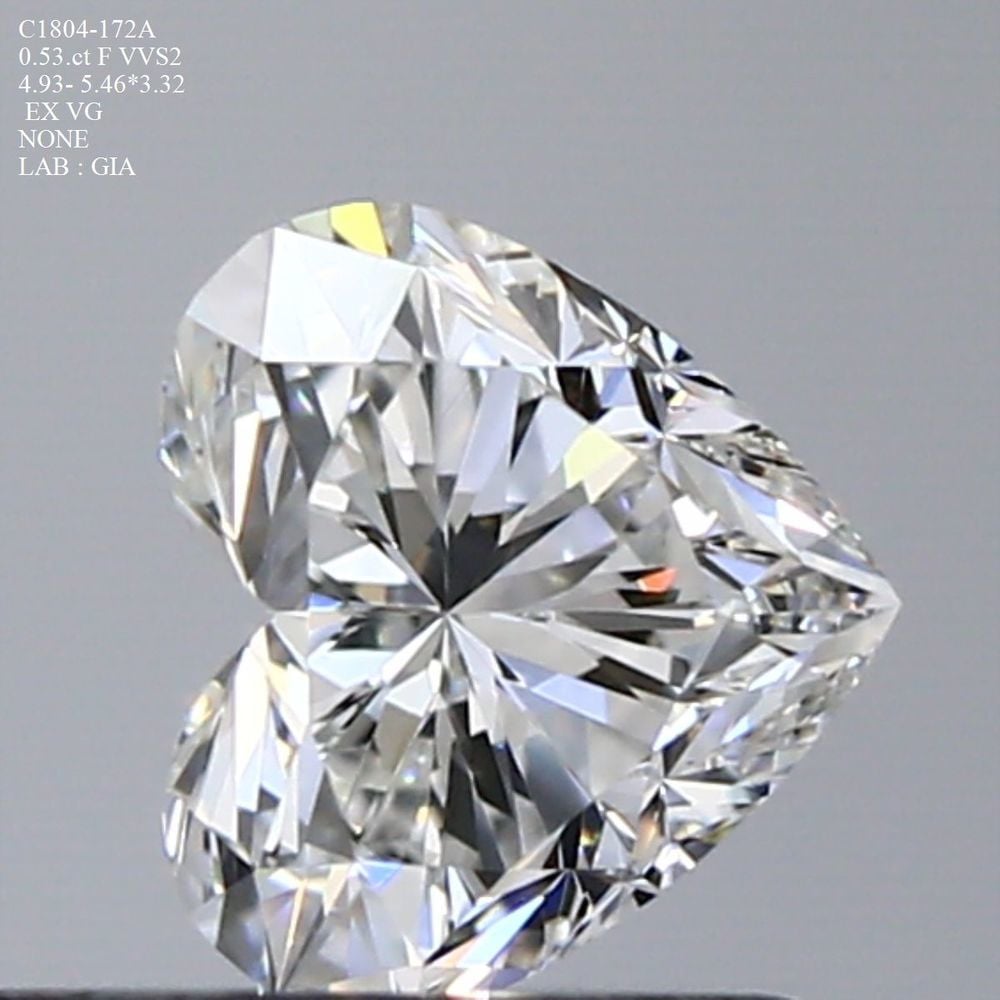 0.53 Carat Heart Loose Diamond, F, VVS2, Super Ideal, GIA Certified | Thumbnail
