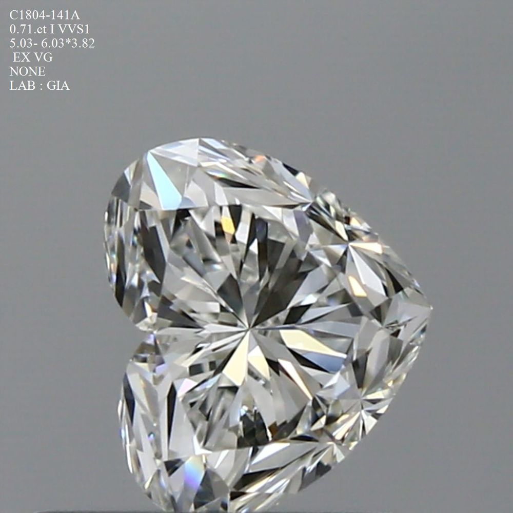 0.71 Carat Heart Loose Diamond, I, VVS1, Super Ideal, GIA Certified