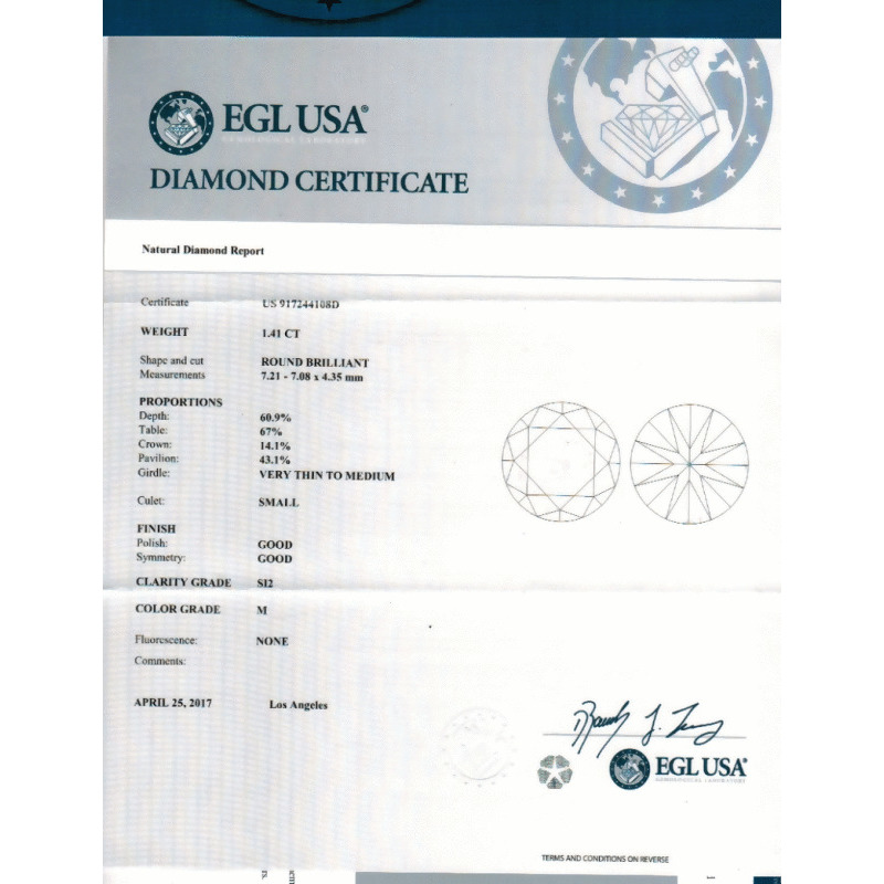 1.41 Carat Round Loose Diamond, M, SI2, Good, EGL Certified | Thumbnail