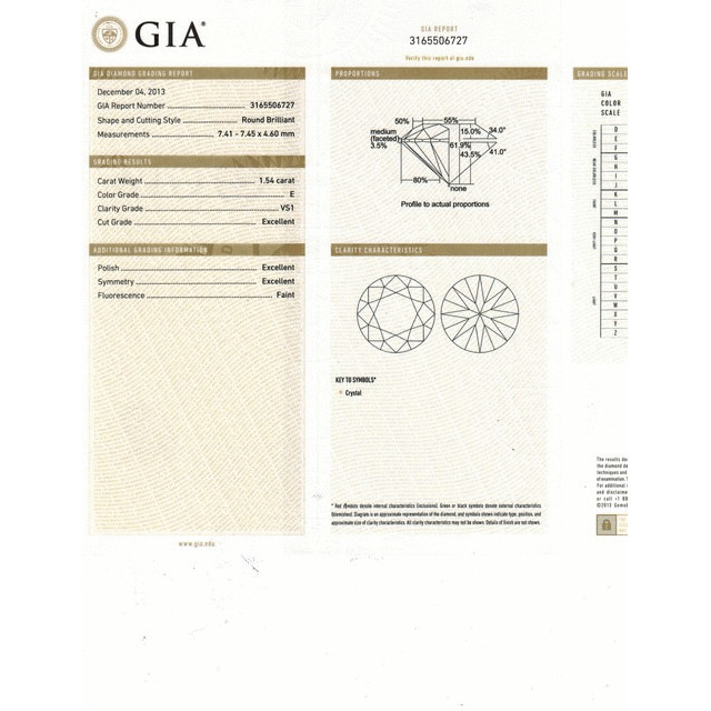 1.54 Carat Round Loose Diamond, E, VS1, Super Ideal, GIA Certified