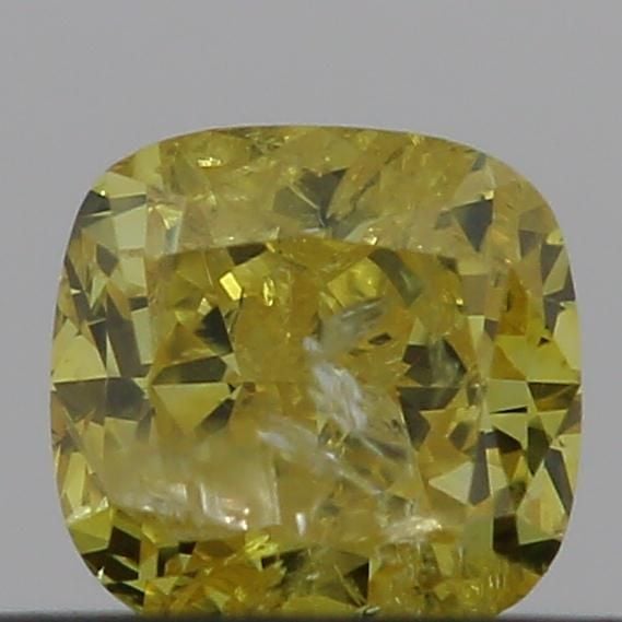 0.31 Carat Cushion Loose Diamond, Fancy Vivid Yellow, I3, Ideal, GIA Certified