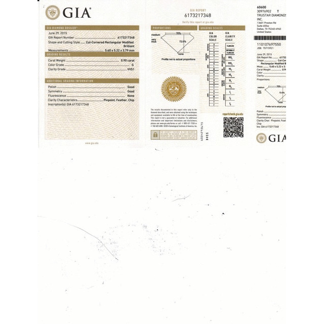0.90 Carat Radiant Loose Diamond, G, VVS1, Excellent, GIA Certified | Thumbnail
